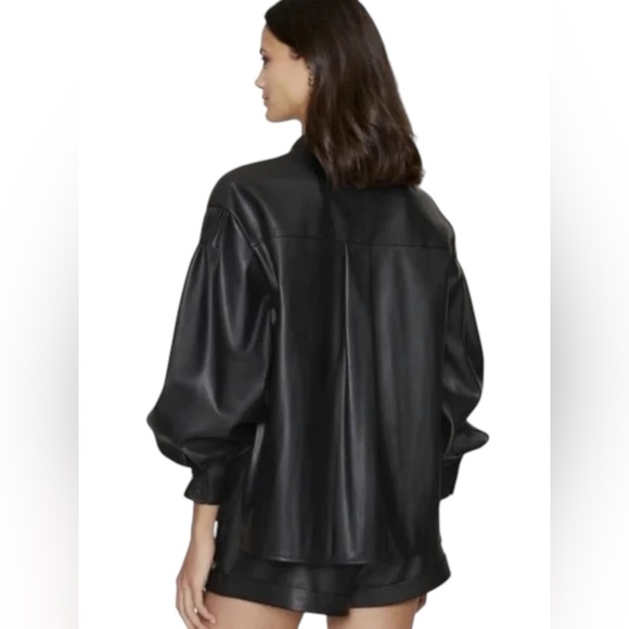 🆕 REBECCA MINKOFF | NELLIE FAUX LEATHER SHIRT | BLACK | SIZE: L - Picture 3 of 6
